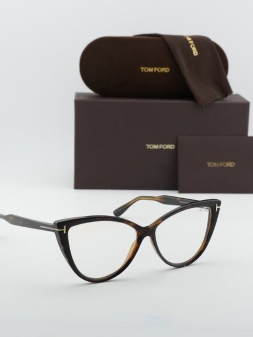 Tom Ford FT5843-B 052 Cat Eye Eyeglasses 56mm - Havana/Blue Light Block